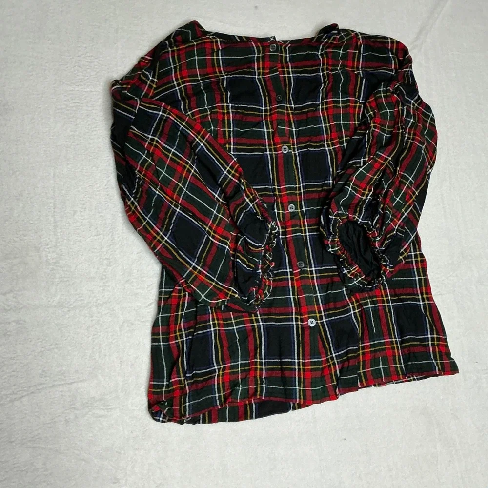 LOFT Womens Plaid Long Sleeve Button Back Casual Top‎ Size M
